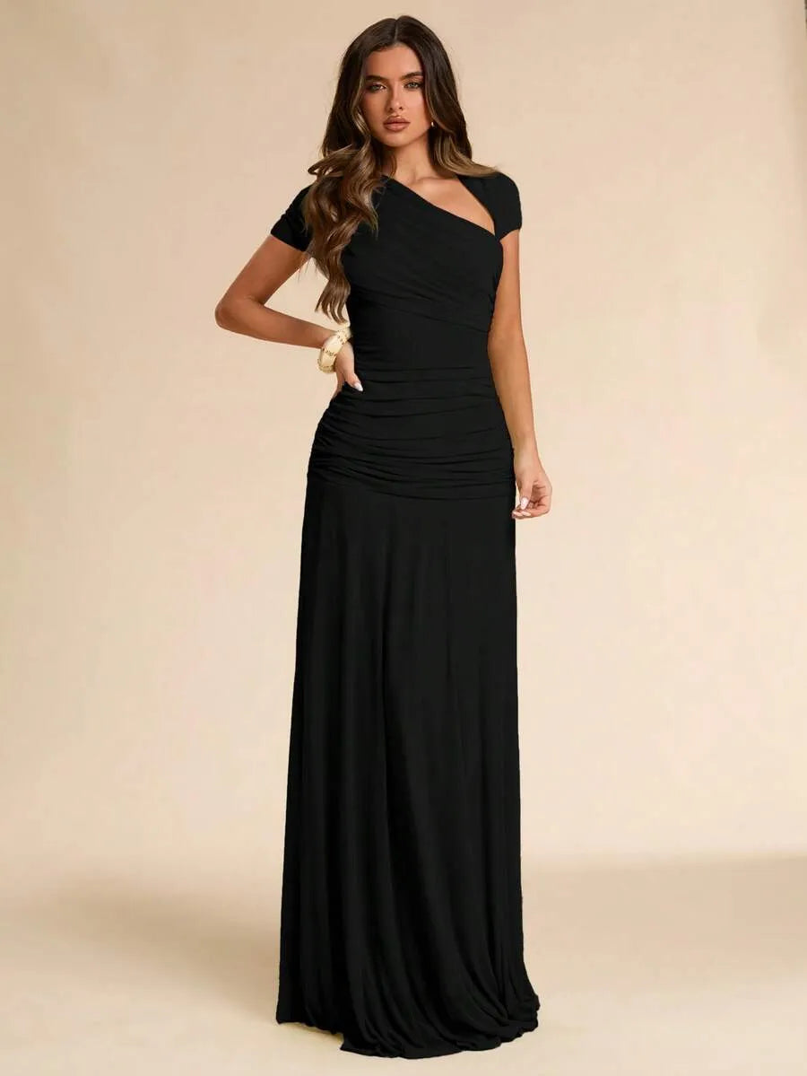 SHEIN BAE فستان صيفي غير متماثل مطوي ضيق بلون أسود