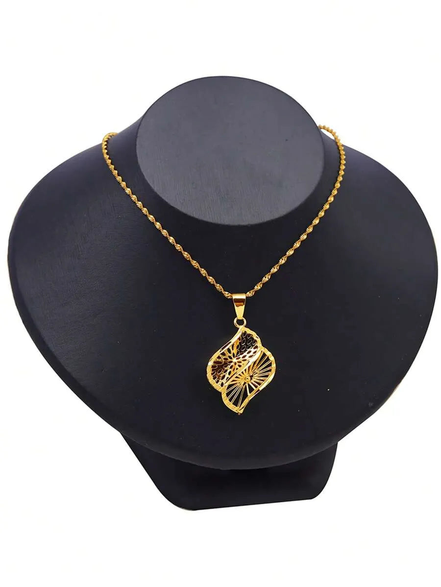 SHEIN طقم مجوهرات نسائي بأقراط سنابل القمح وقلادة بتصميم مربع بلون ذهبي أصفر