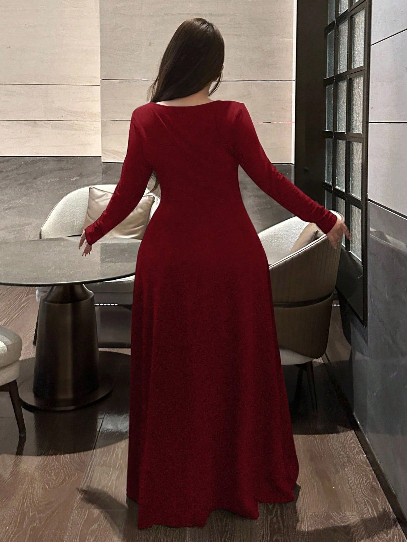 SHEIN Vibekara فستان A لاين بأكمام طويلة وياقة V مقاسات كبيرة