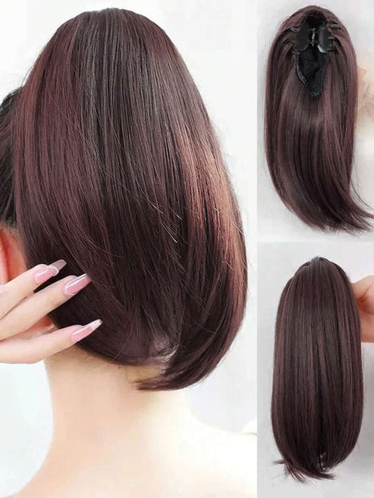 SHEIN ذيل حصان صناعي قصير بمشبك  بني داكن ومجعد خفيف