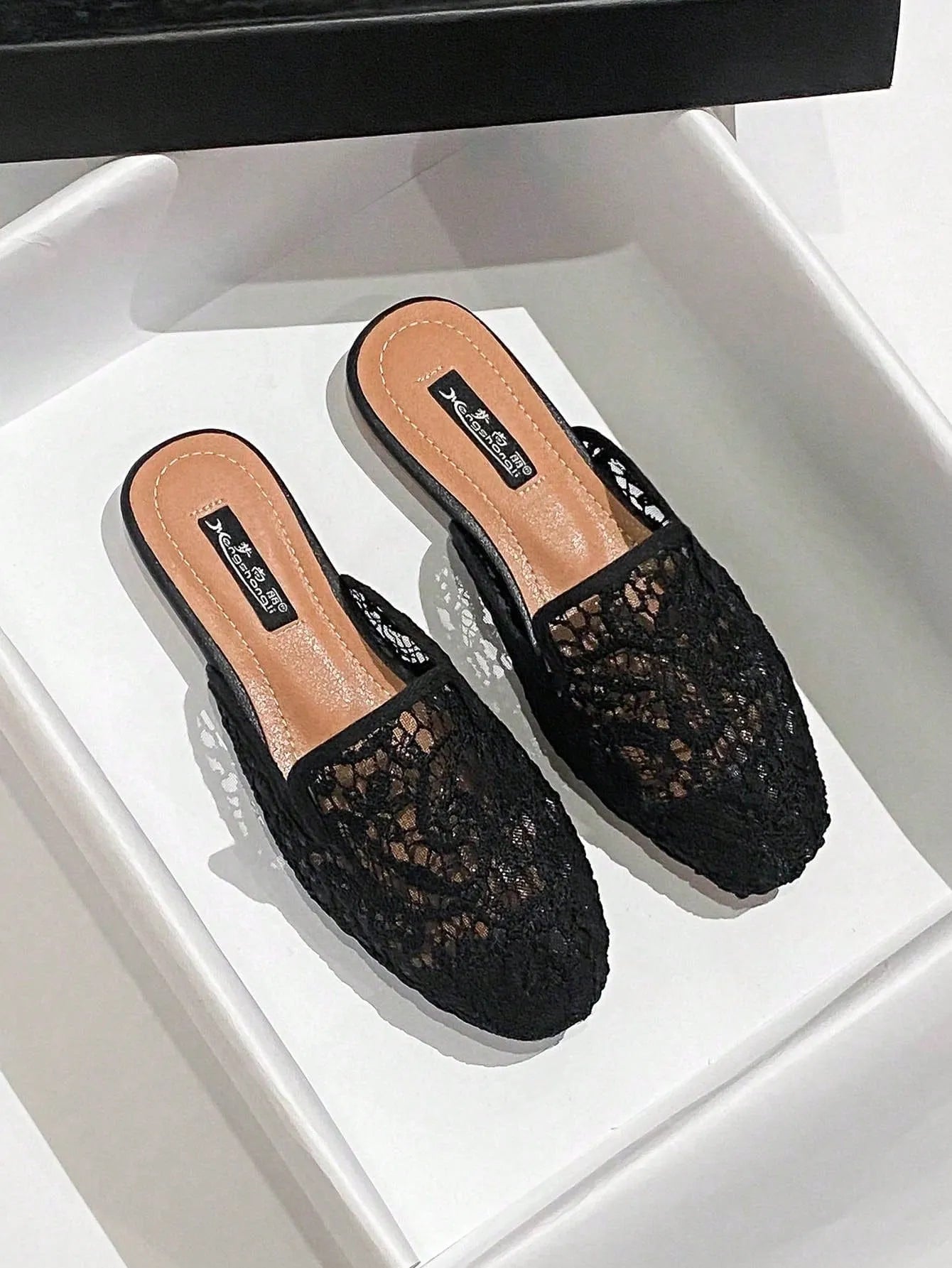 SHEIN Mengshangli صندل نسائي شبك مسطح مفتوح