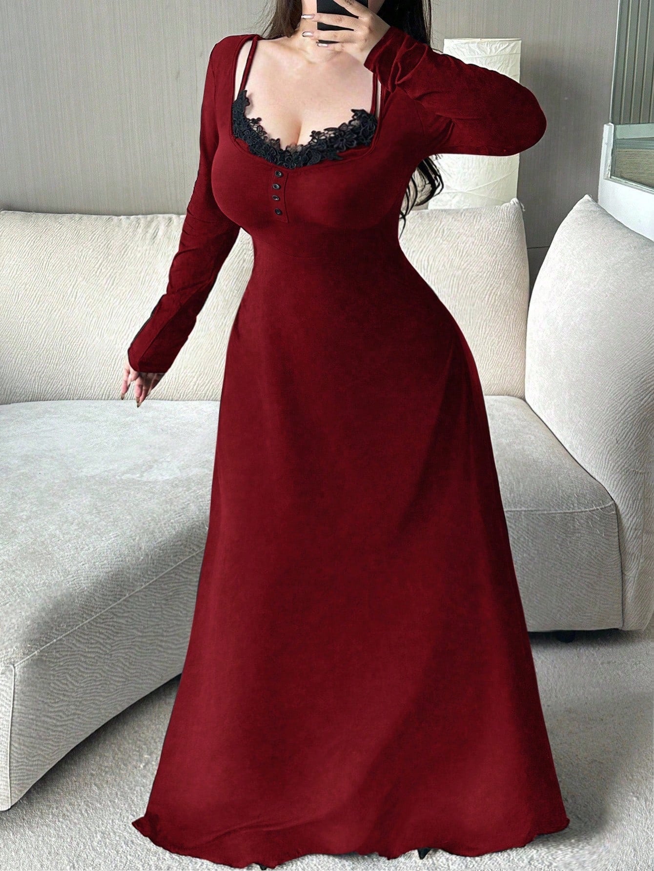 SHEIN Vibekara فستان A لاين بأكمام طويلة وياقة V مقاسات كبيرة