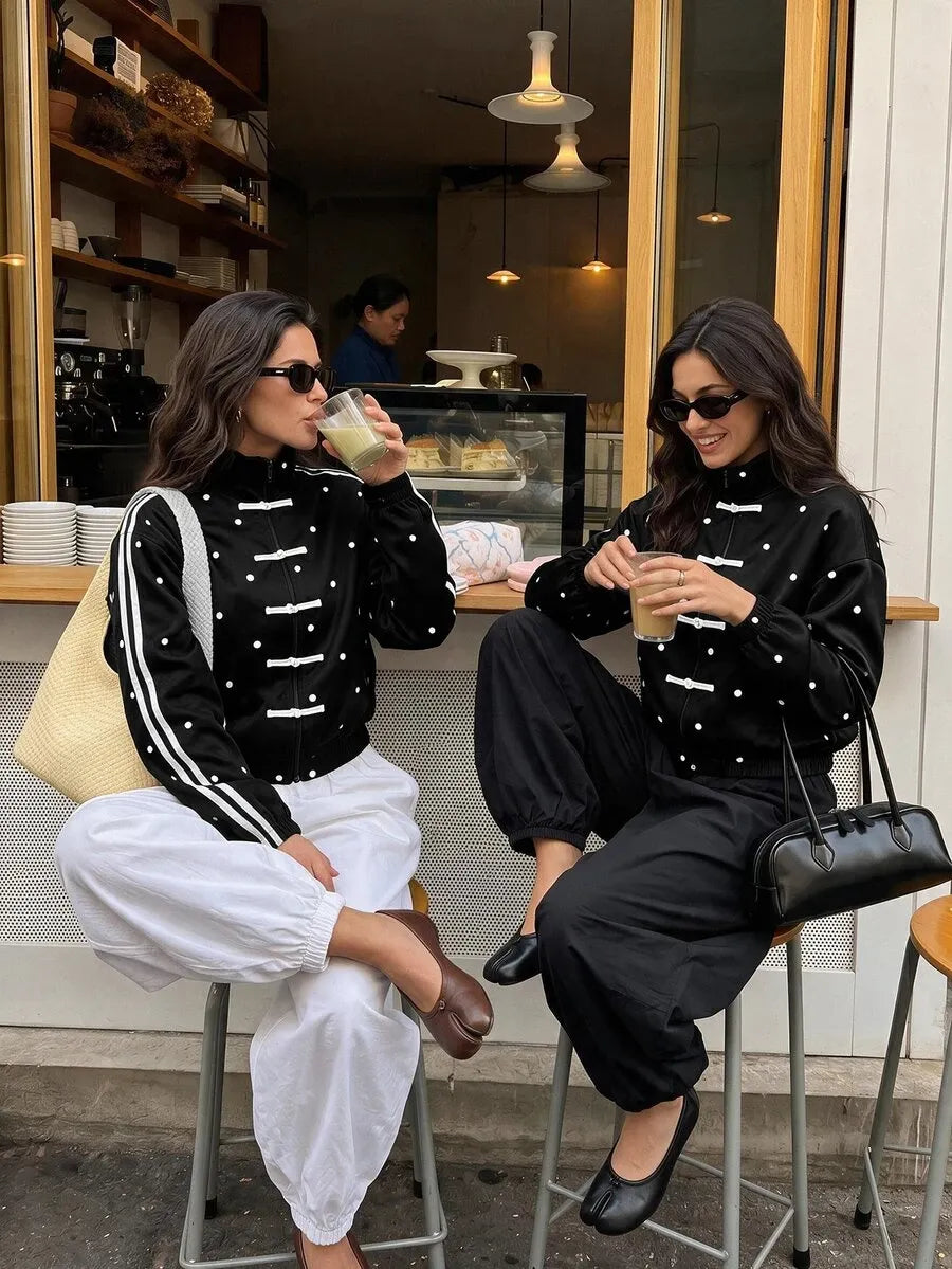 SHEIN Aloruh جاكيت نسائي فضفاض بطابع صيني وطباعة نقاط