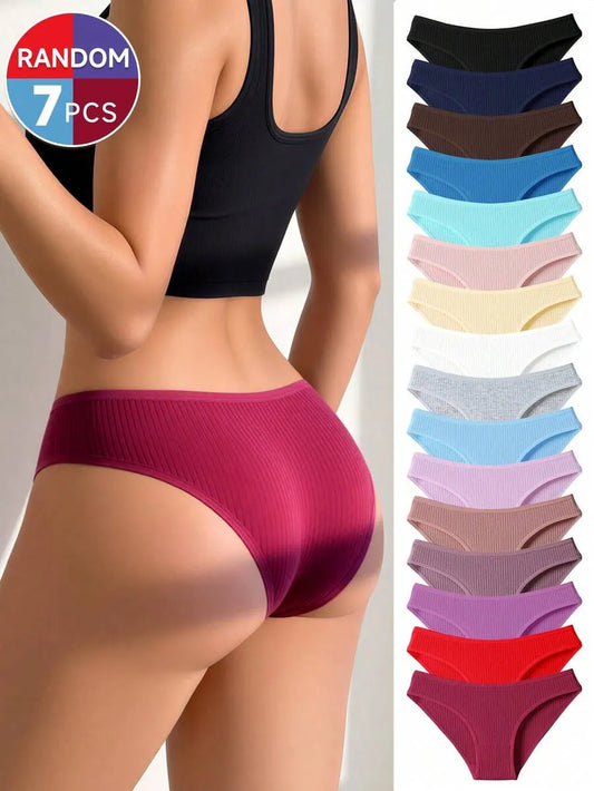 SHEIN سراويل داخلية نسائية من 7 قطع بخصر منخفض من القطن المضلع متعدد الألوان