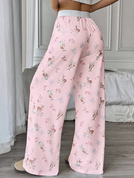 SHEIN Flirla بنطلون بلون وردي فاتح طويل واسع الساق بخصر منخفض