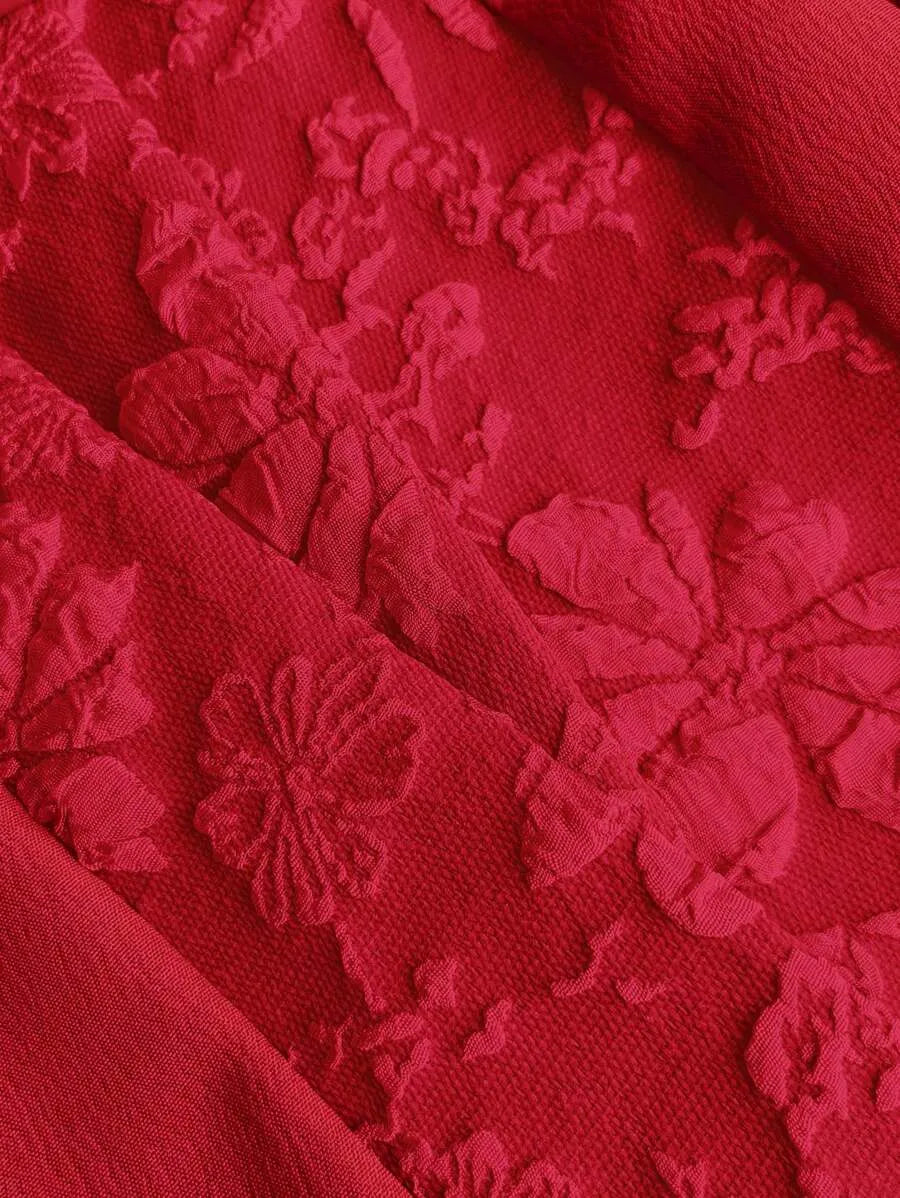 SHEIN Vintamour فستان بلون الأحمر منتصف الطول بدون أكمام بخصر عالي