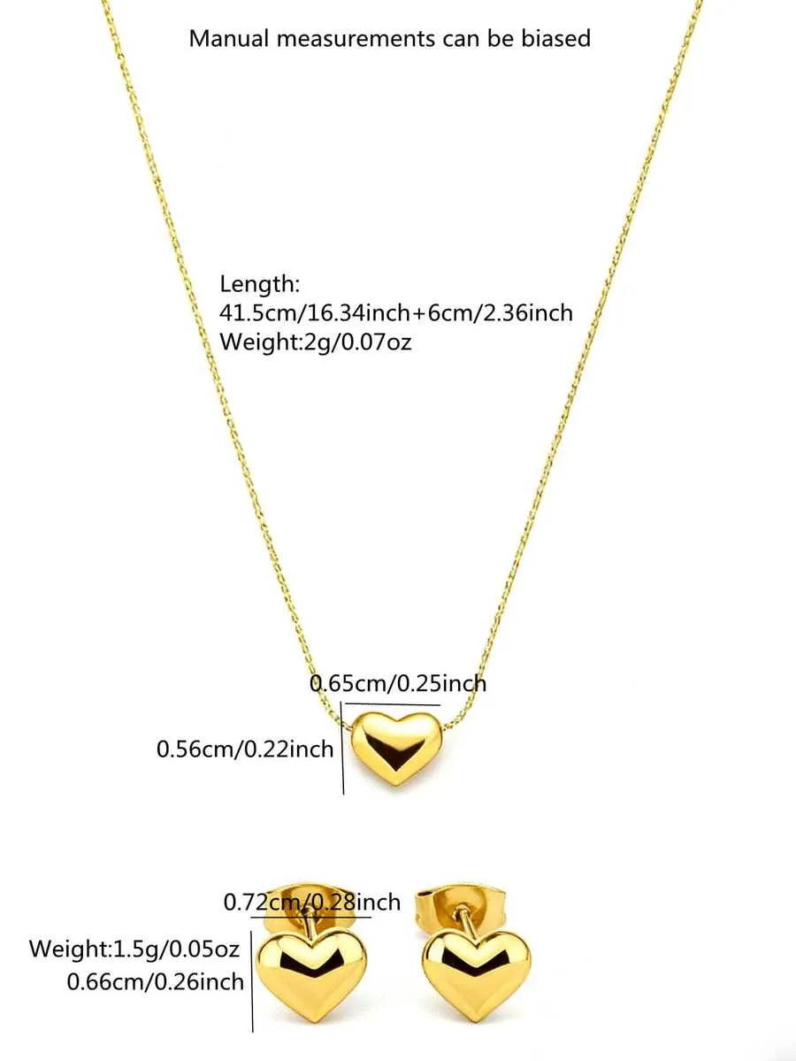 SHEIN VceTd طقم مجوهرات نسائي بتصميم قلب لامع بلون ذهبي أصفر