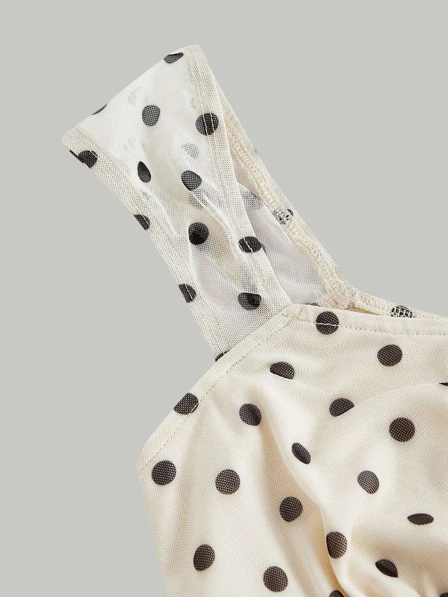 SHEIN X YERIMUA SHEIN MOD طقم قطعتين توب وتنورة حورية البحر بنقشة بولكا دوت وفيونكة متعدد الألوان