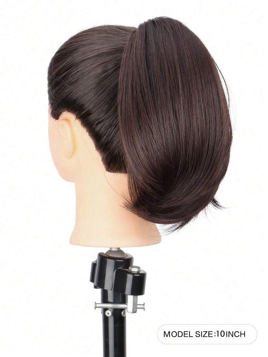 SHEIN ذيل حصان صناعي قصير بمشبك  بني داكن ومجعد خفيف