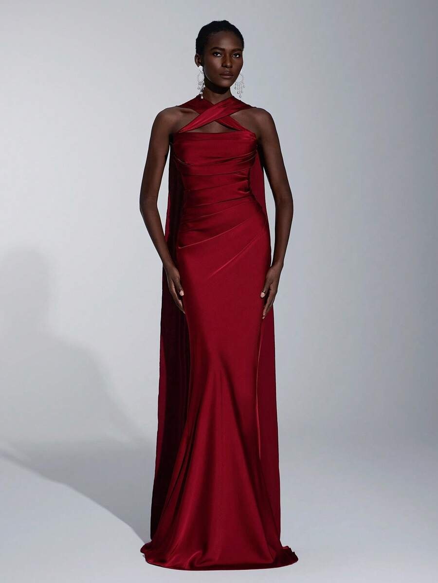SHEIN فستان عنابي شيفون