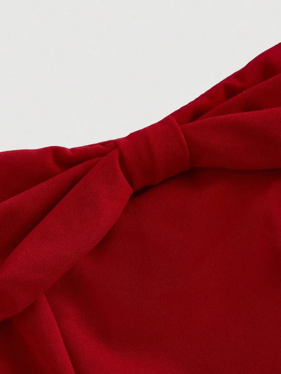 SHEIN MOD فستان نسائي بكتف مكشوف وظهر برباط فيونكة بلون أحمر