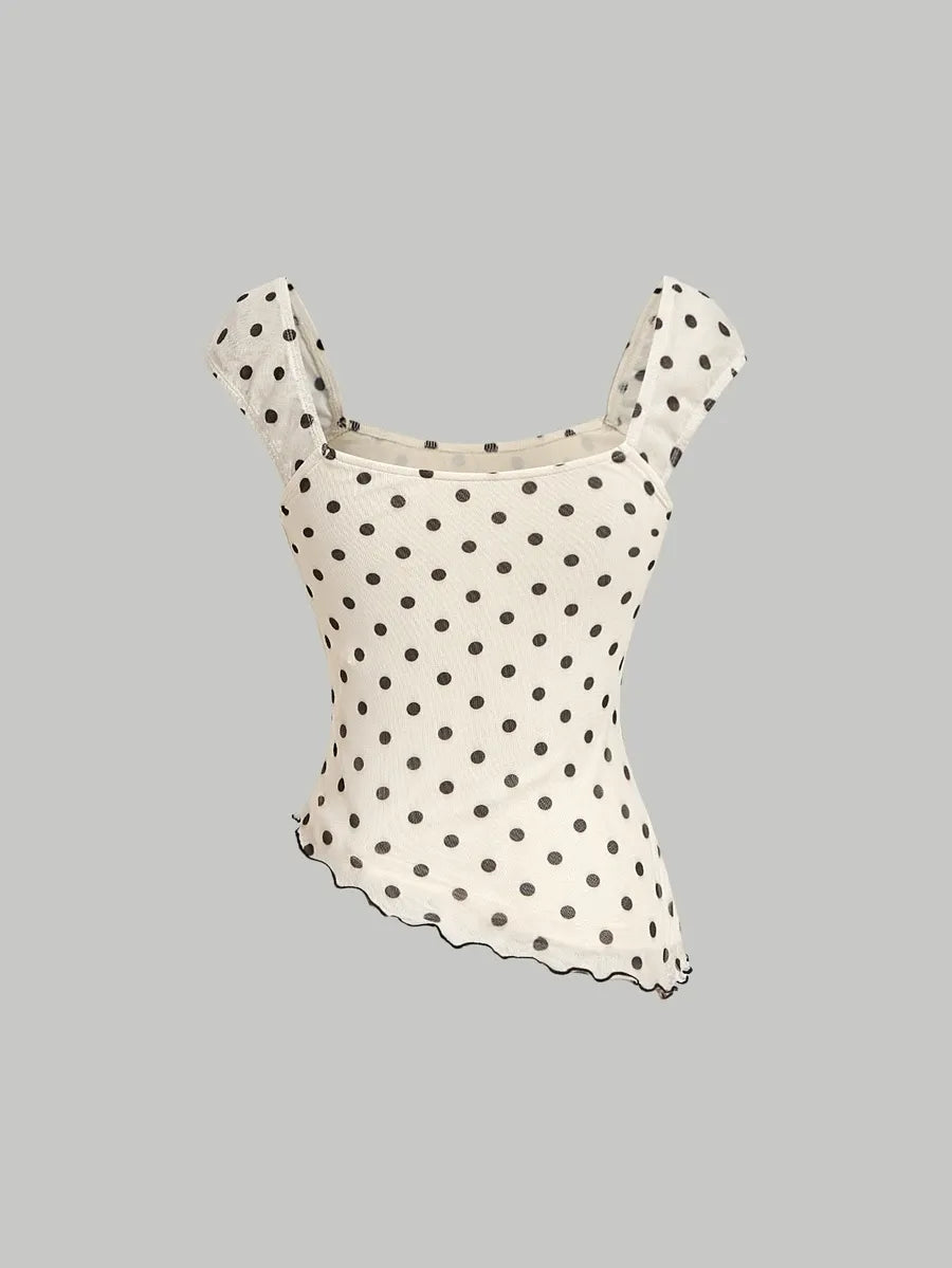SHEIN X YERIMUA SHEIN MOD طقم قطعتين توب وتنورة حورية البحر بنقشة بولكا دوت وفيونكة متعدد الألوان