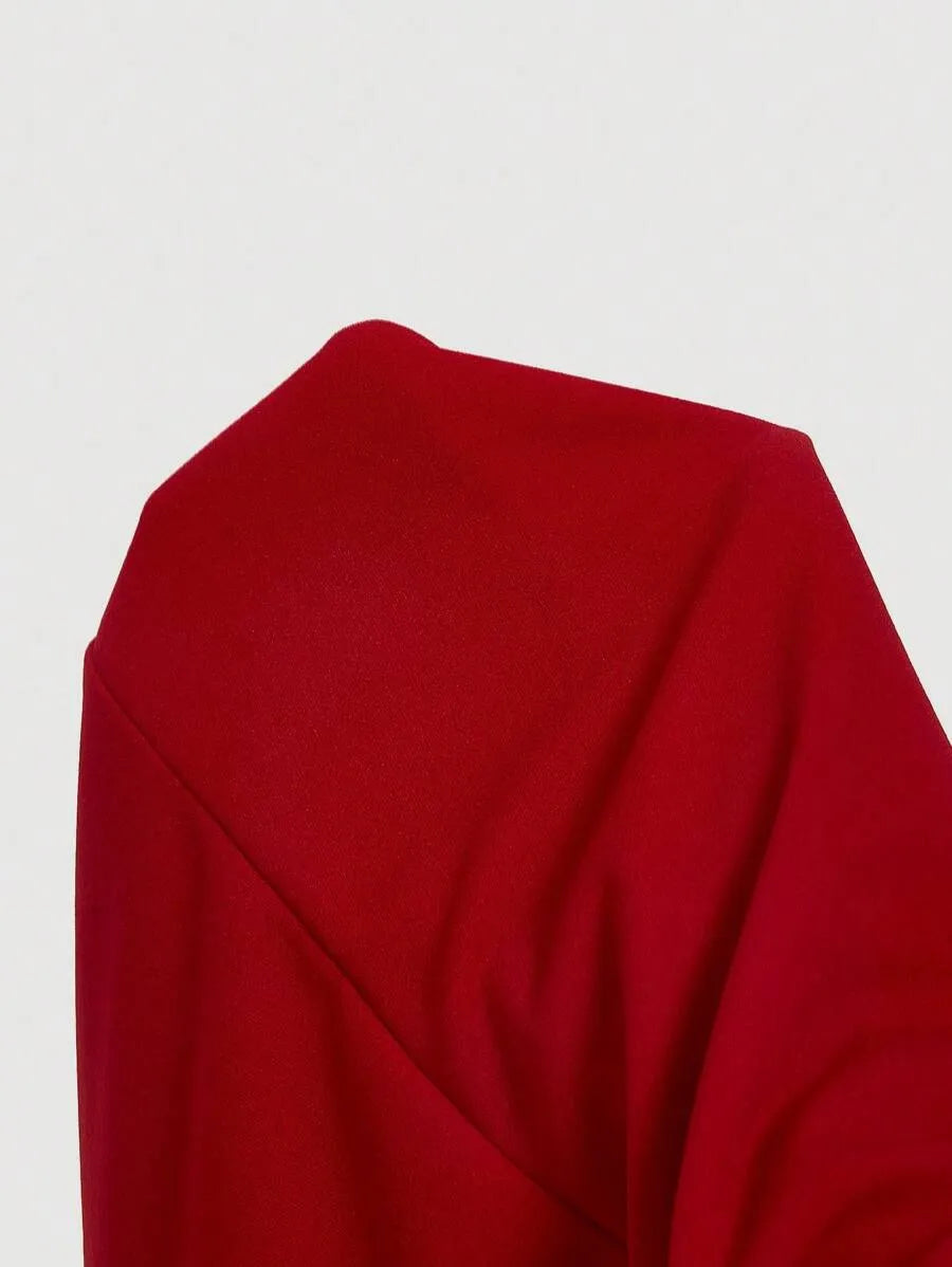 SHEIN MOD فستان نسائي بكتف مكشوف وظهر برباط فيونكة بلون أحمر