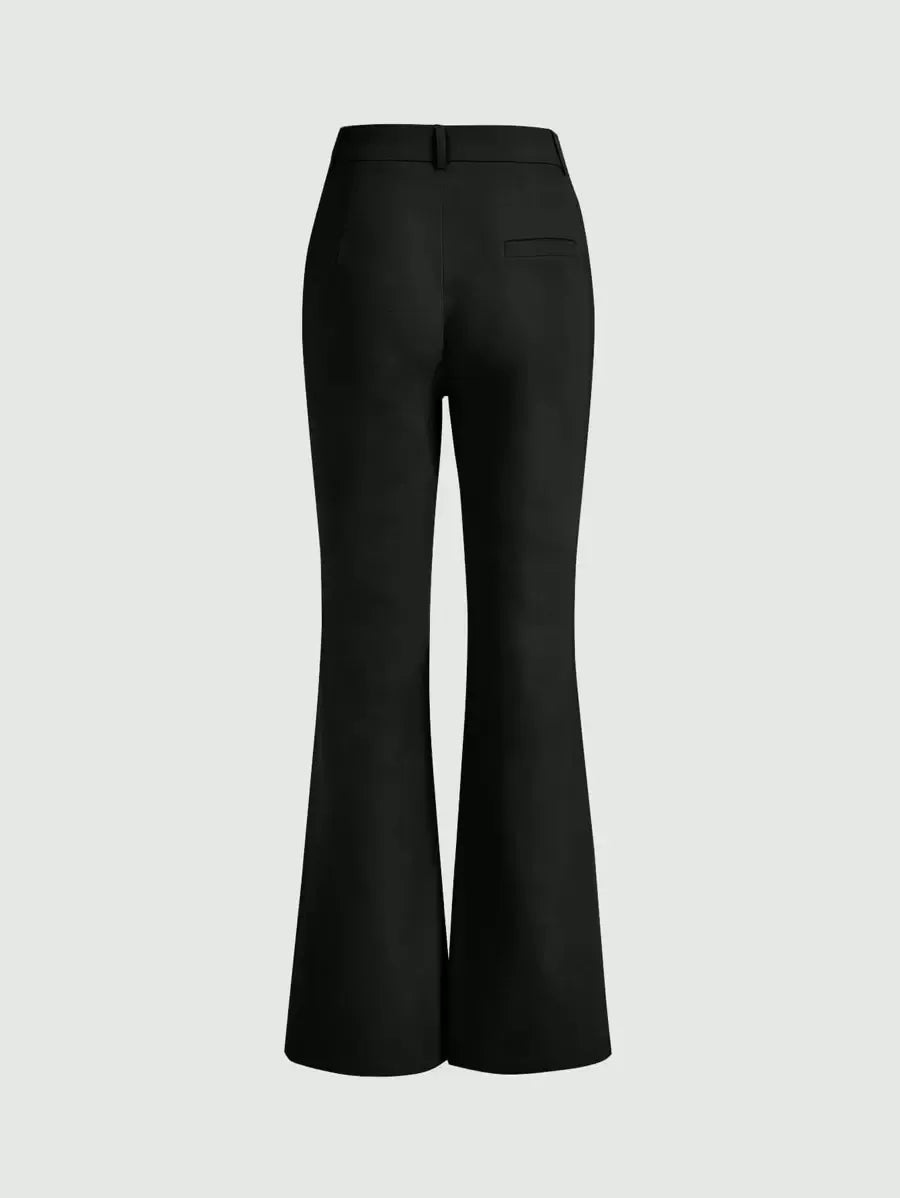SHEIN MOD بنطلون نسائي بخصر عالٍ وتفاصيل خياطة وأرجل مقلوبة بلون أسود