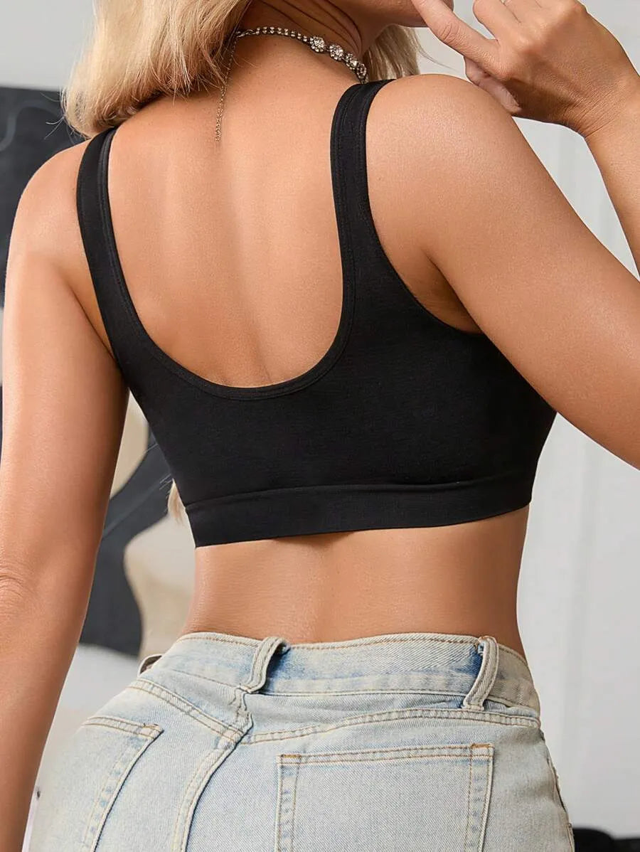 SHEIN حمالة صدر لاسلكية مبطنة بتفاصيل مجعدة وإغلاق أمامي