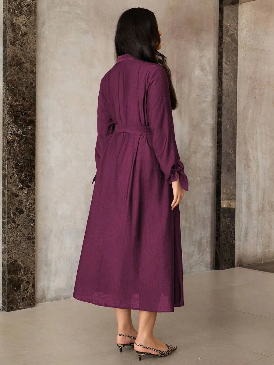 SHEIN Roveilla بلوزة نسائية بياقة وأزرار أمامية بلون كستنائي