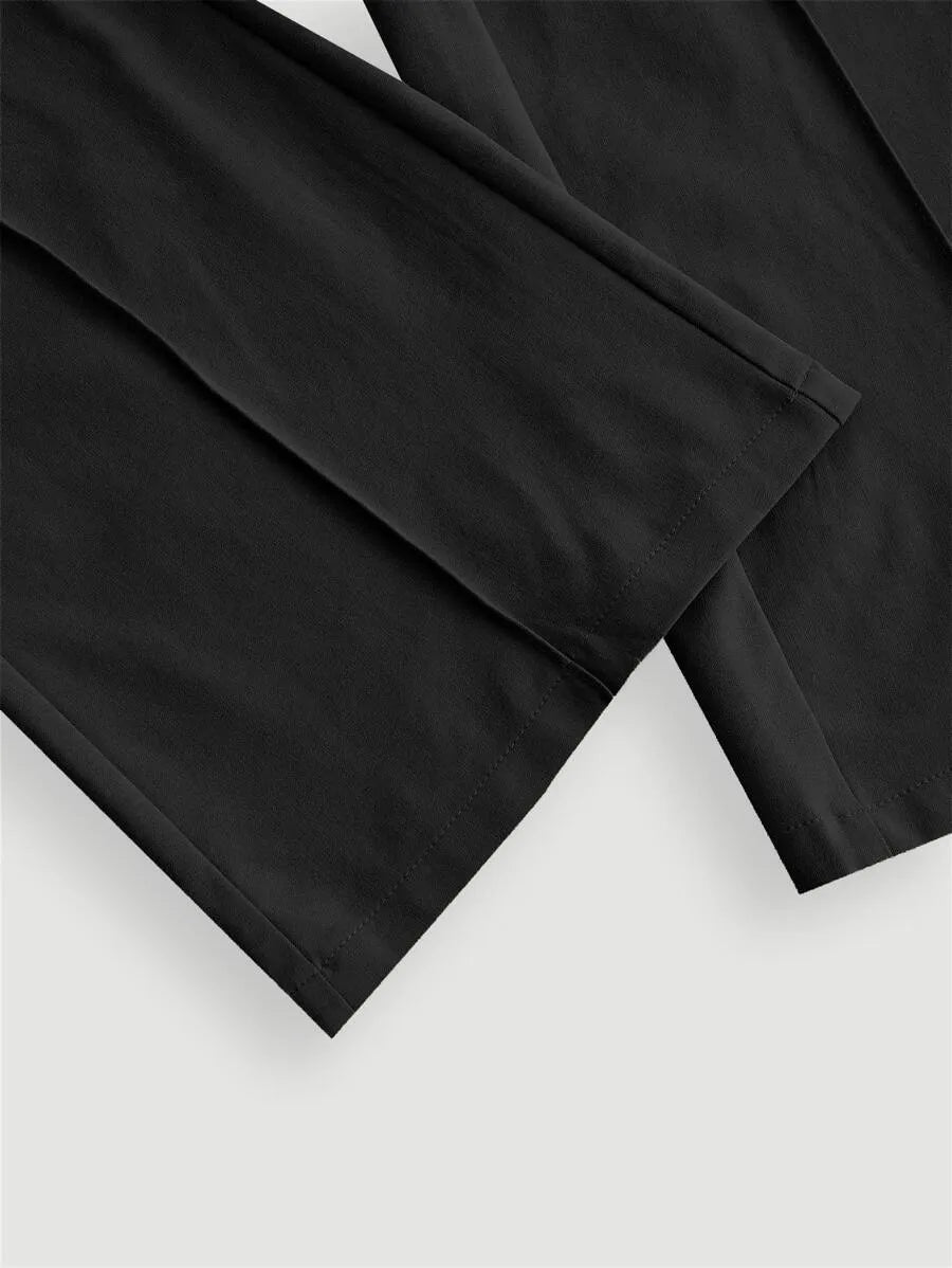 SHEIN MOD بنطلون نسائي بخصر عالٍ وتفاصيل خياطة وأرجل مقلوبة بلون أسود