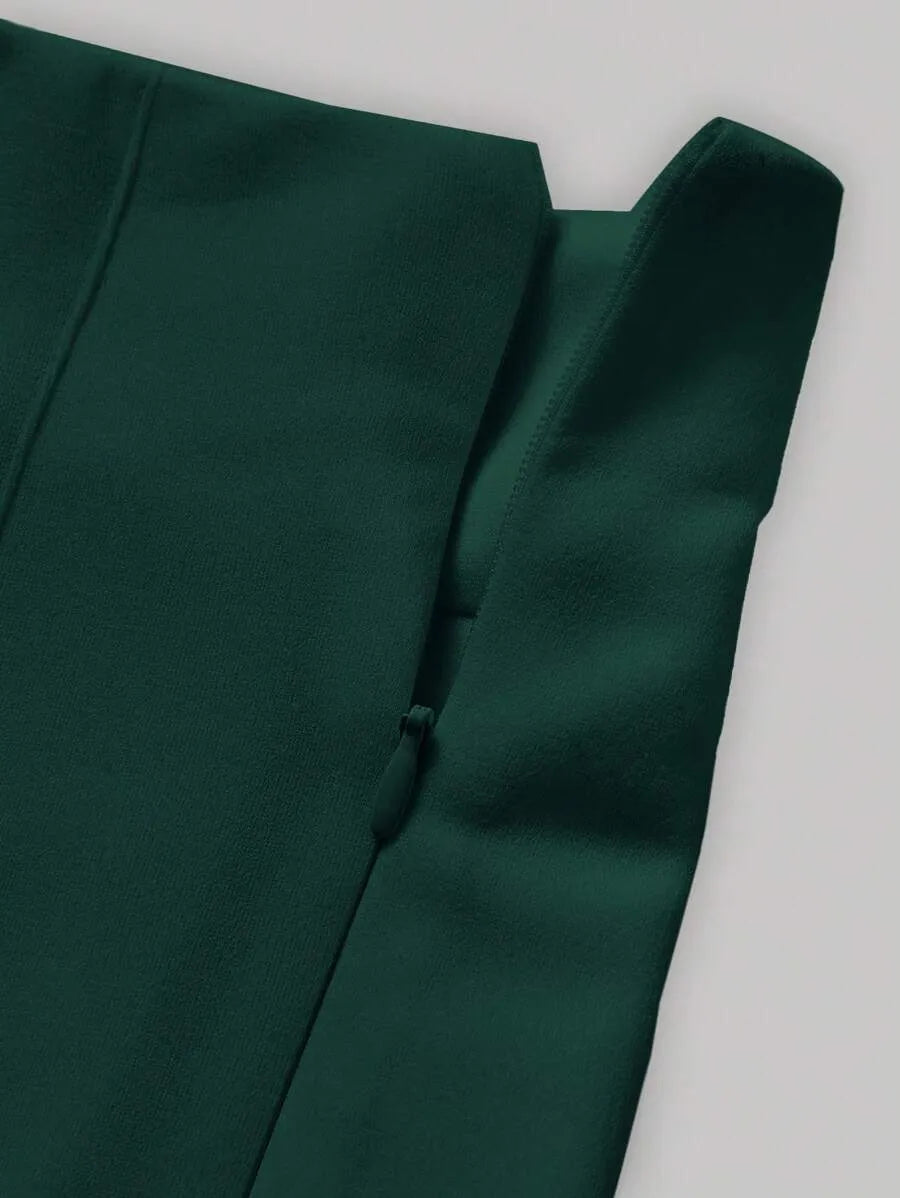 SHEIN MOD تنورة نسائية طويلة بخصر عالٍ وكسرات بلون أخضر