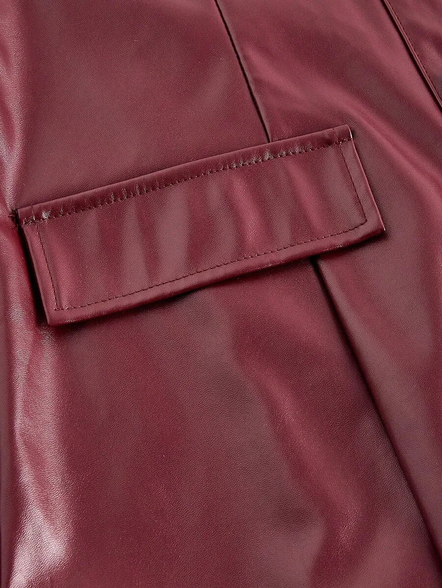 SHEIN MOD فستان قميص ميني بياقة وأكمام طويلة وأزرار وجيوب أمامية بلون عنابي