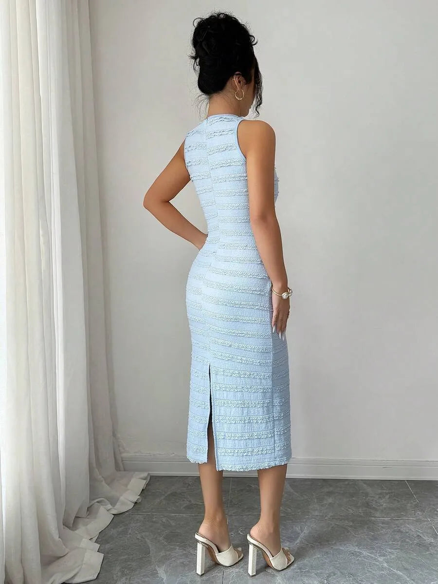 SHEIN Selianne فستان متوسط الطول بحمالات رفيعة متقاطعة أزرق داكن