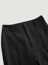 SHEIN MOD بنطلون نسائي بخصر عالٍ وتفاصيل خياطة وأرجل مقلوبة بلون أسود