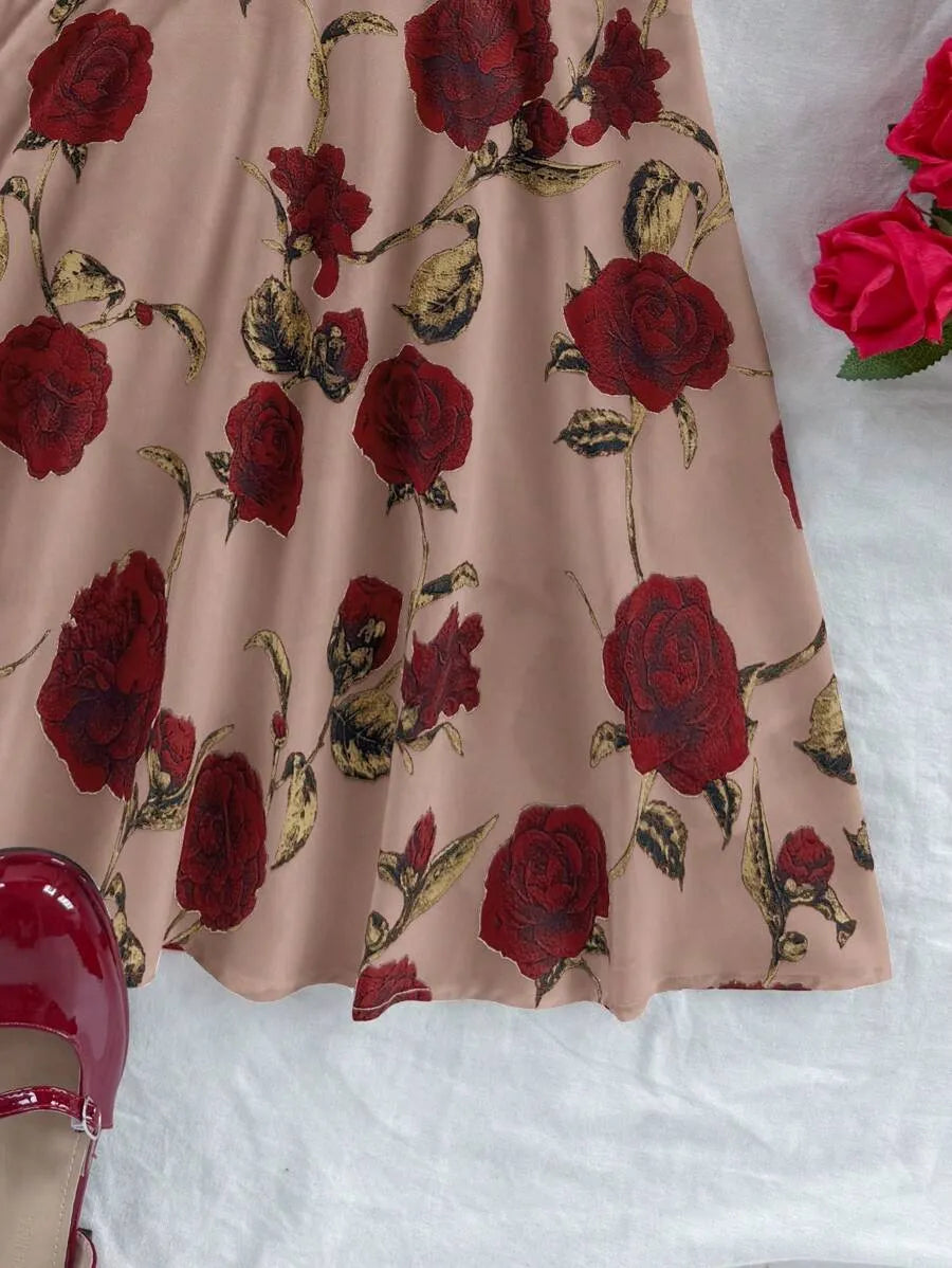 SHEIN Soleia فستان متعدد الألوان ميني واسع بحمالات رفيعة وطبعة زهور