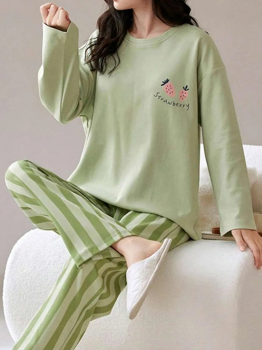 SHEIN AICJ طقم قطعتين بأكمام طويلة بياقة وبنطلون بلون أخضر نعناع