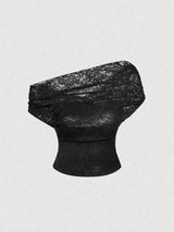 SHEIN MOD توب قصير شفاف مزين بالدانتيل والكشكشة برقبة هالتر بلون أسود