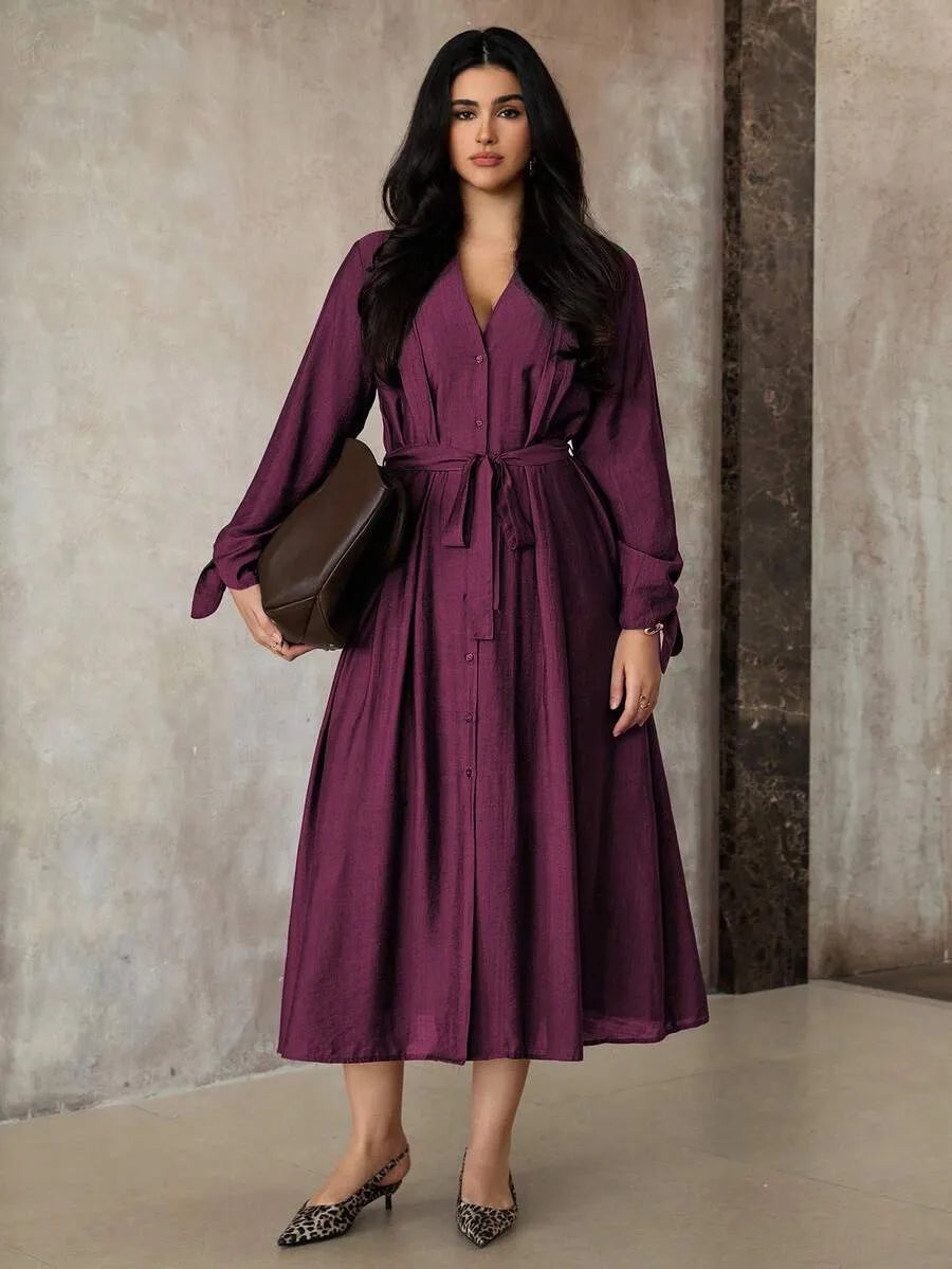 SHEIN Roveilla بلوزة نسائية بياقة وأزرار أمامية بلون كستنائي