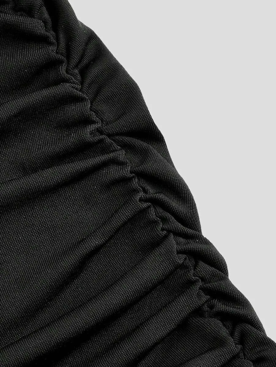 SHEIN Sweetra تنورة ميدي مطوية بذيل حورية البحر وشق جانبي بلون أسود