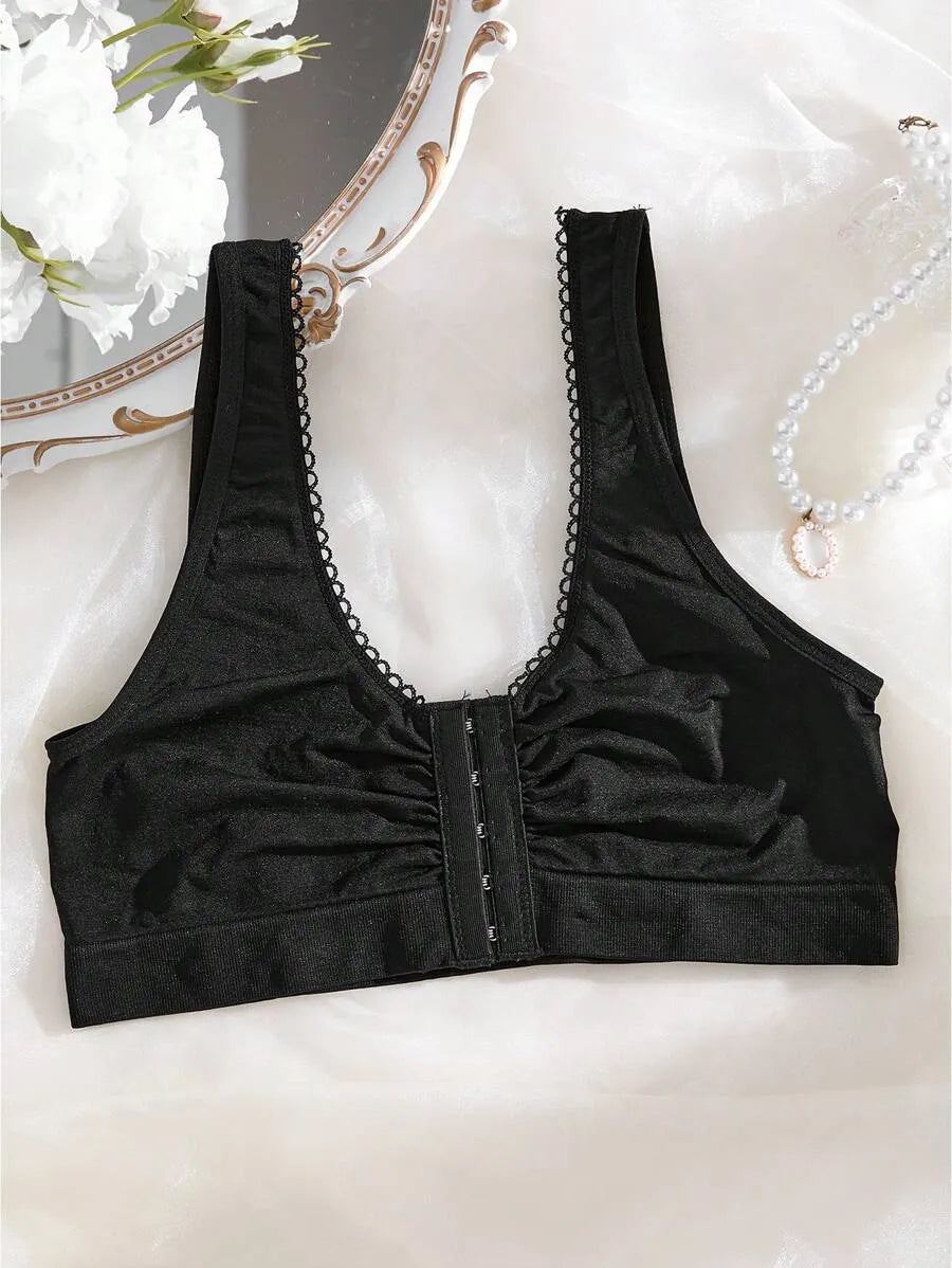 SHEIN حمالة صدر لاسلكية مبطنة بتفاصيل مجعدة وإغلاق أمامي
