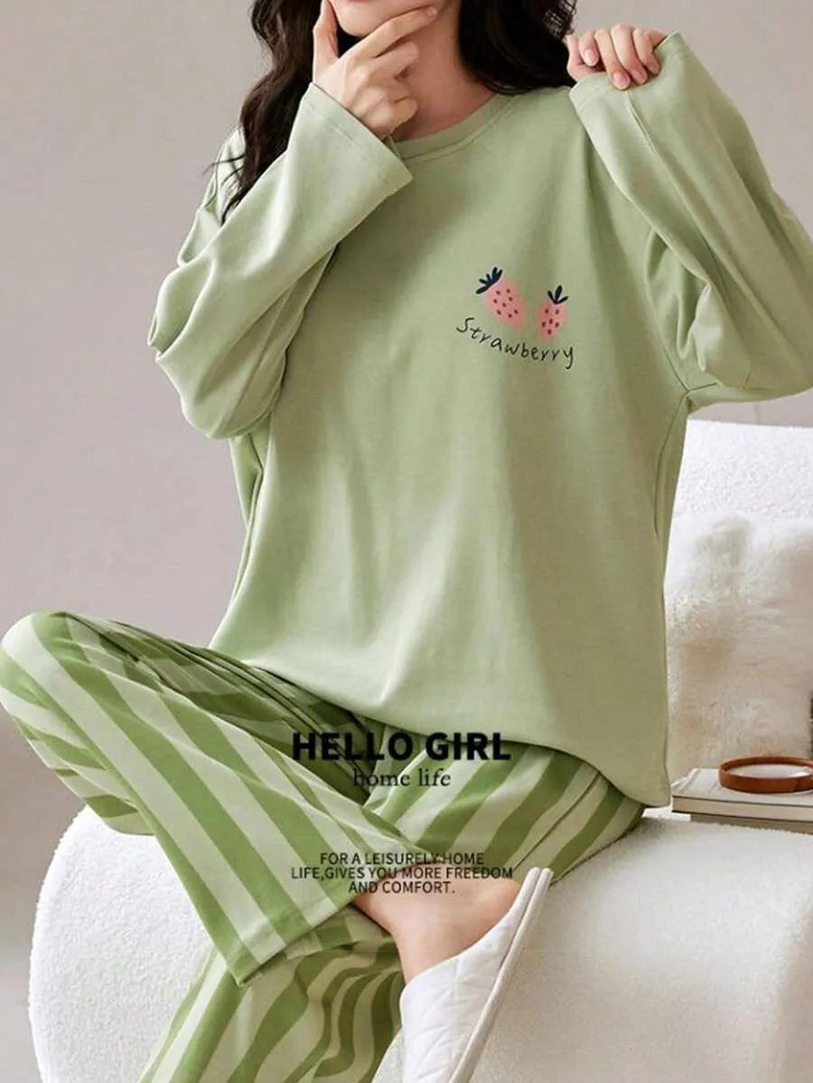 SHEIN AICJ طقم قطعتين بأكمام طويلة بياقة وبنطلون بلون أخضر نعناع
