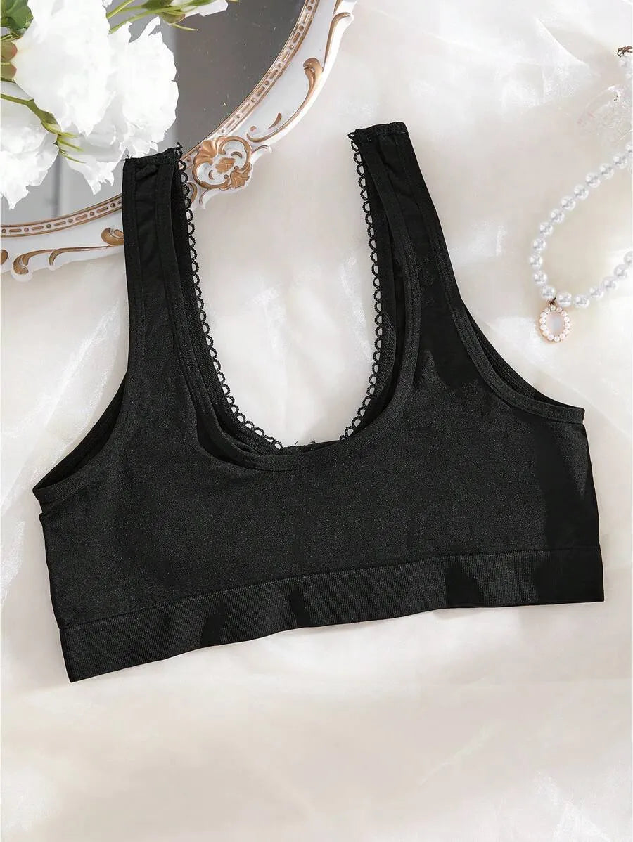 SHEIN حمالة صدر لاسلكية مبطنة بتفاصيل مجعدة وإغلاق أمامي