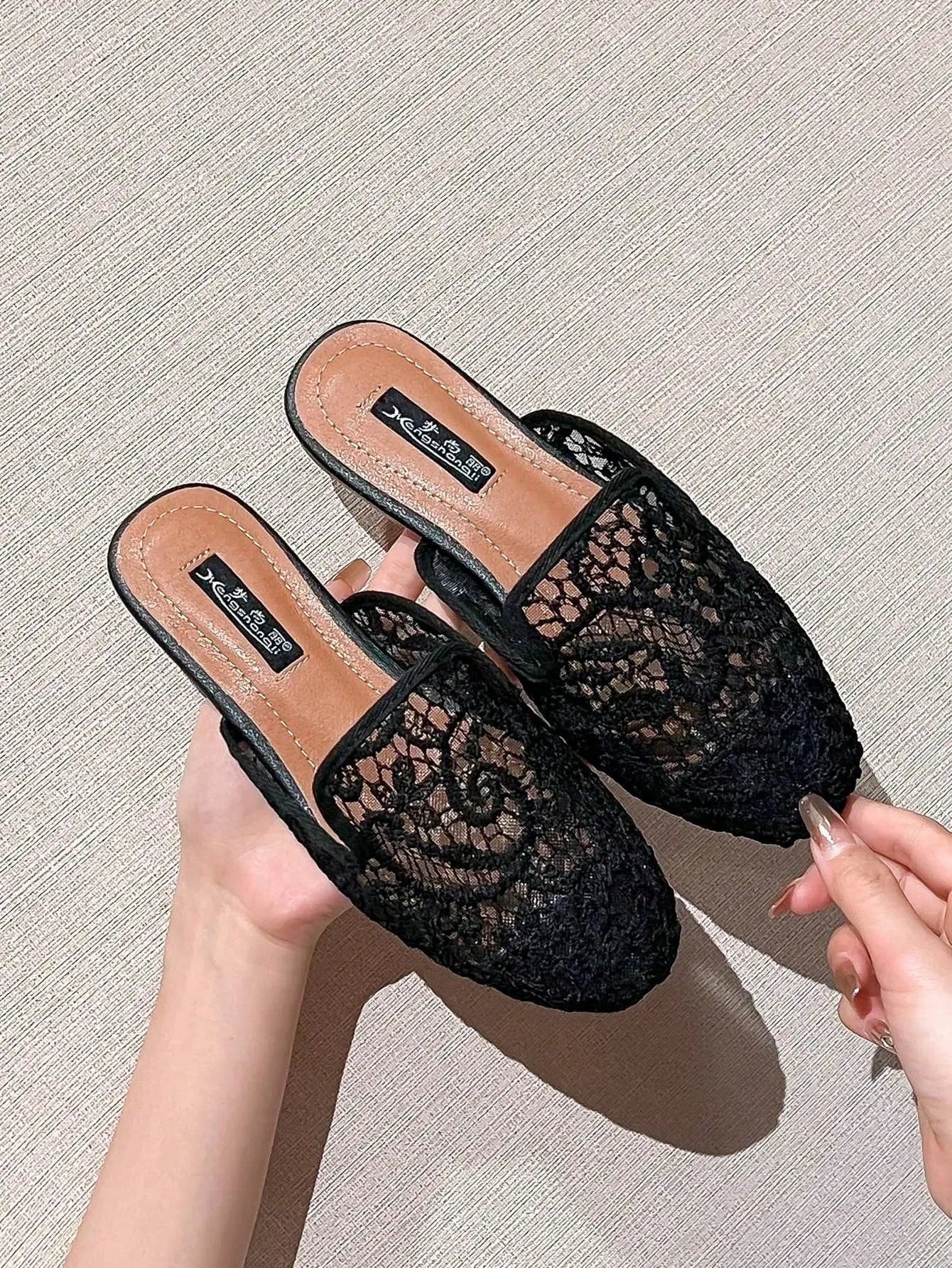 SHEIN Mengshangli صندل نسائي شبك مسطح مفتوح