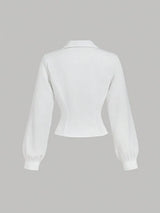SHEIN MOD قميص نسائي بأكمام طويلة واسعة من الأعلى وأزرار أمامية وثنيات