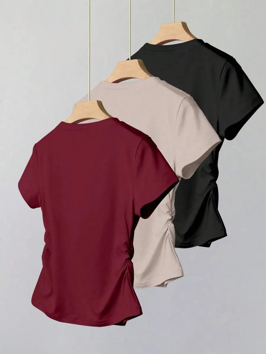 SHEIN INAWLY مجموعة 3 قطع تي شيرت نسائي بطبعات حيوانات وياقة دائرية متعدد الألوان