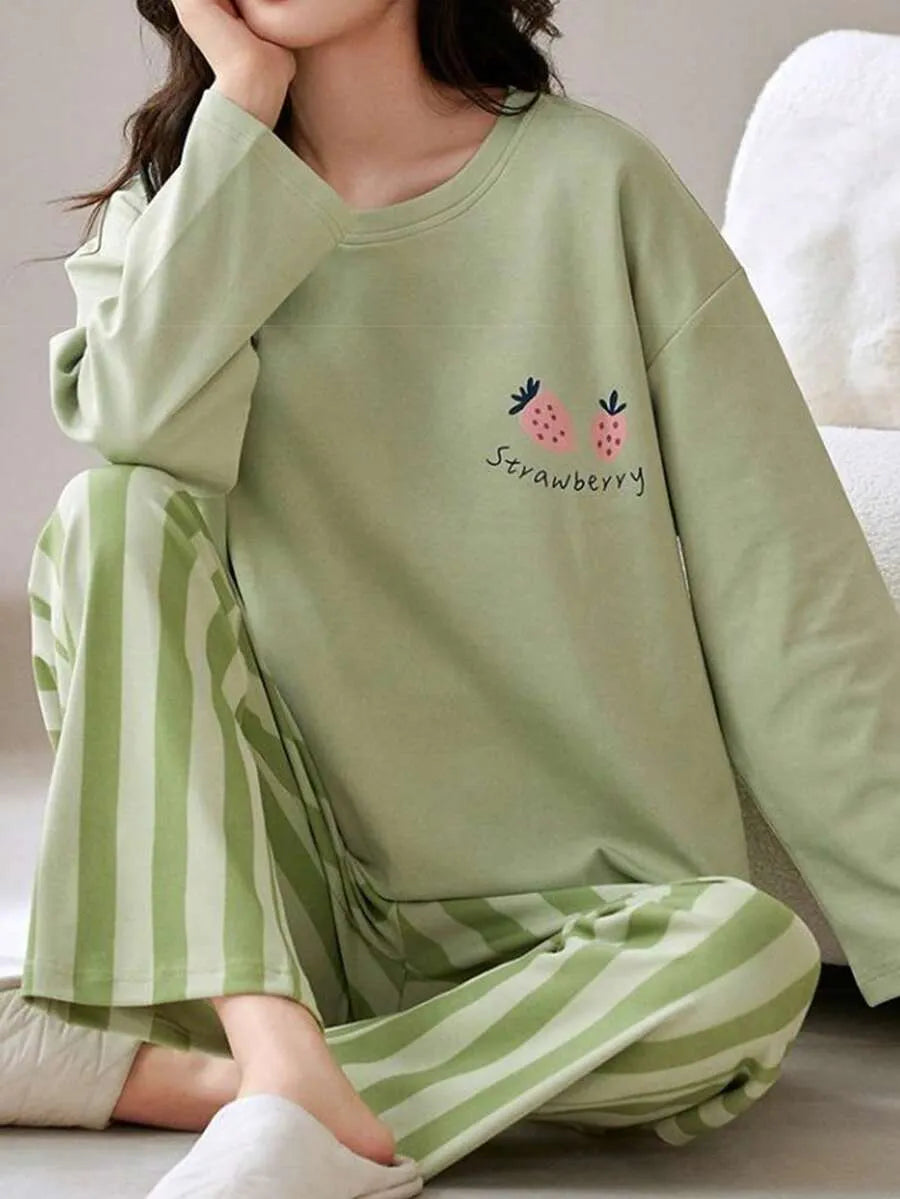SHEIN AICJ طقم قطعتين بأكمام طويلة بياقة وبنطلون بلون أخضر نعناع