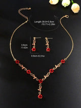 SHEIN طقم مجوهرات نسائي من قلادة وأقراط بتصميم زهرة حمراء ولمسات ذهبية