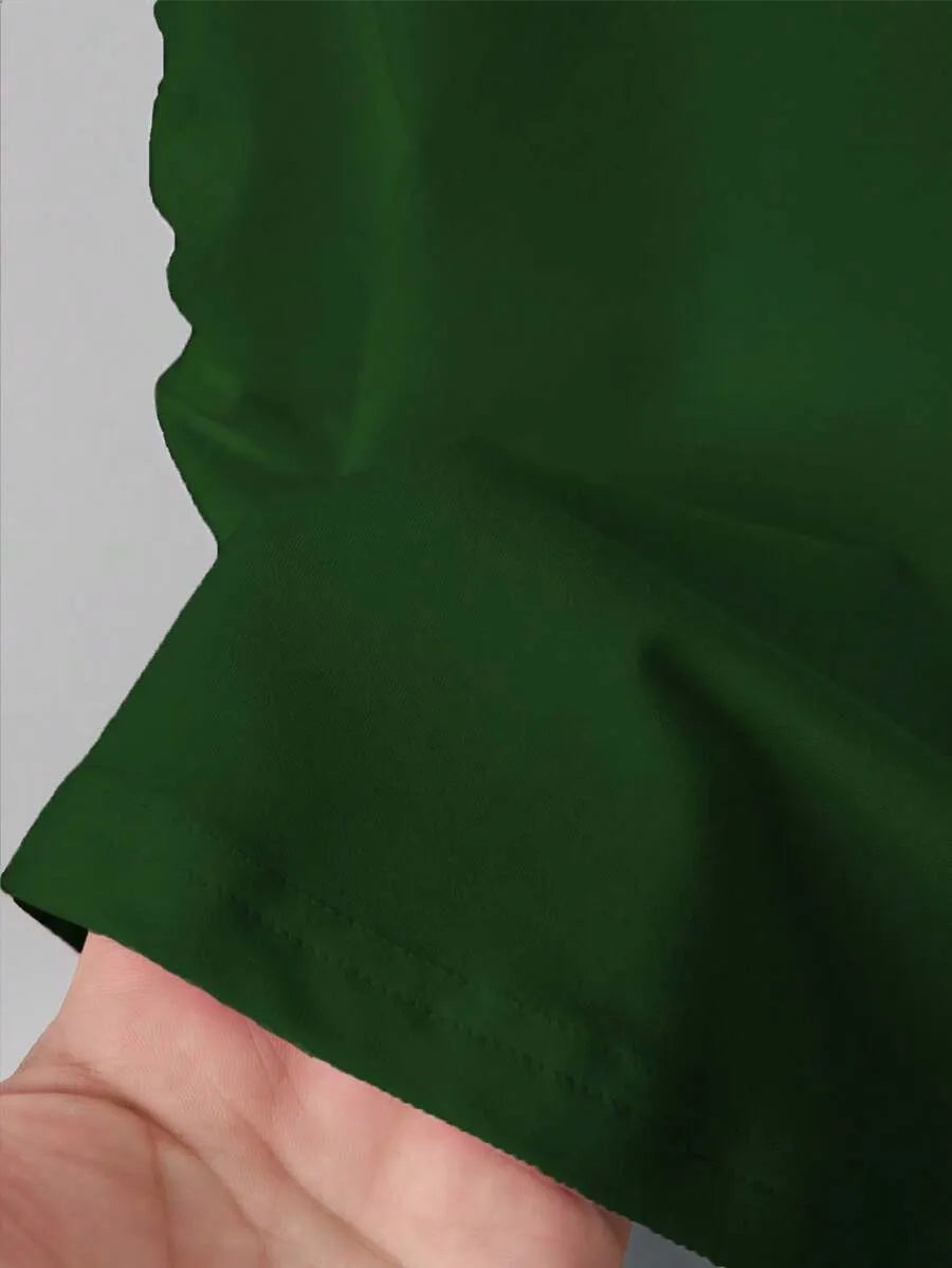SHEIN INAWLY تي شيرت نسائي مجمع عند الخصر بأكمام قصيرة وياقة دائرية بلون أخضر داكن