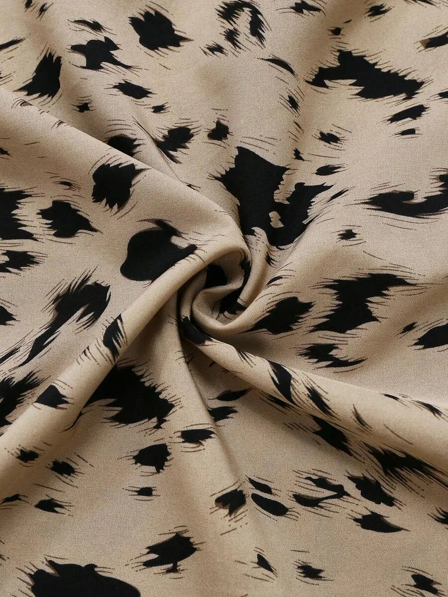 SHEIN طقم فستان كاميسول بطبعة نمر مع كارديجان بلون قهوة