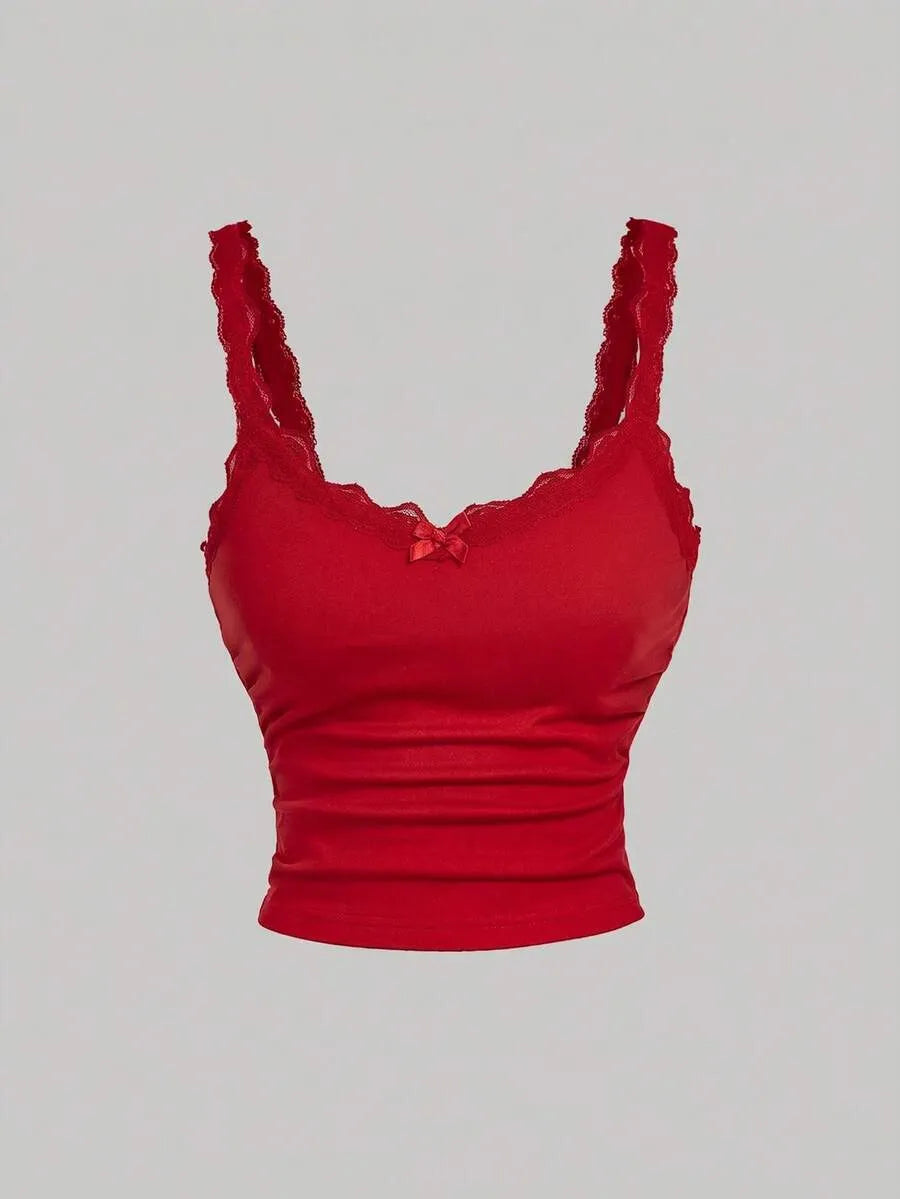 SHEIN MOD طقم 3 توبات نسائية كامي قصيرة بحمالات رفيعة وتفاصيل دانتيل متعدد الألوان