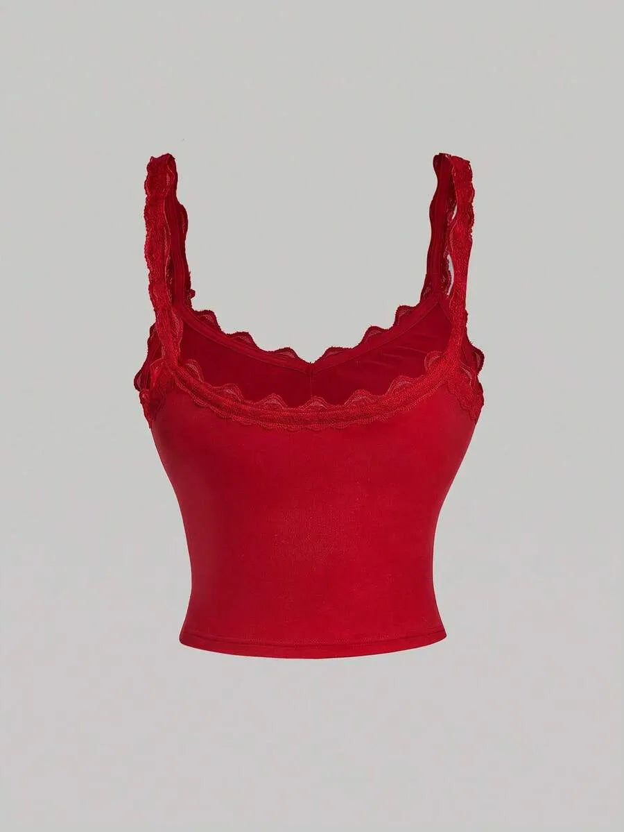 SHEIN MOD طقم 3 توبات نسائية كامي قصيرة بحمالات رفيعة وتفاصيل دانتيل متعدد الألوان