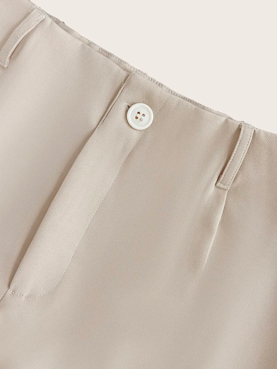 SHEIN Raffinéa طقم نسائي قطعتين تي شيرت بولو وبنطال طويل بتصميم متباين بلون بني وبيج