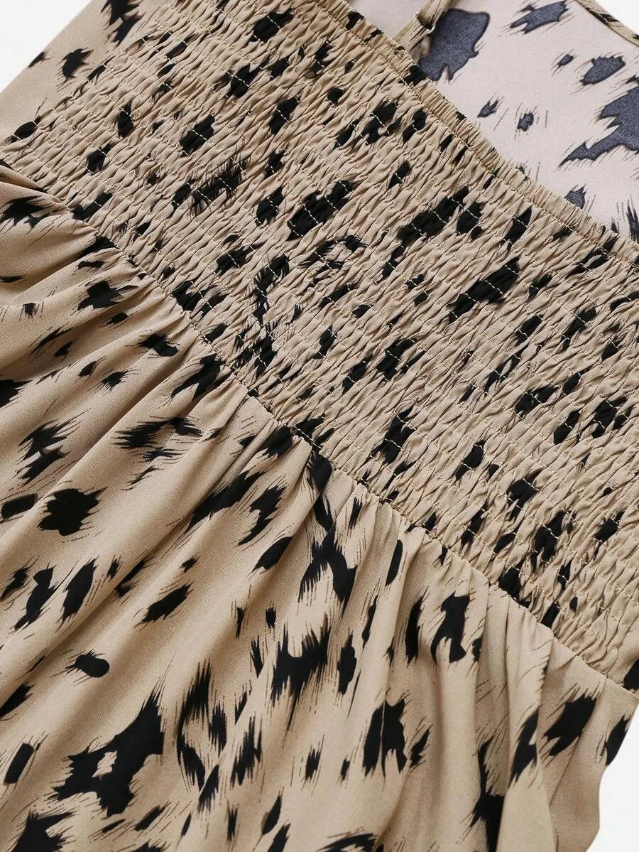 SHEIN طقم فستان كاميسول بطبعة نمر مع كارديجان بلون قهوة