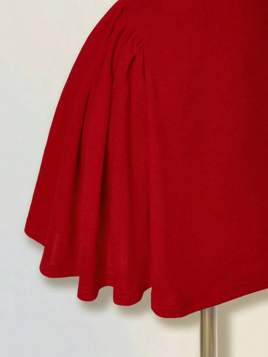SHEIN ICON فستان أحمر ميني ضيق بحمالات رفيعة وكشكش