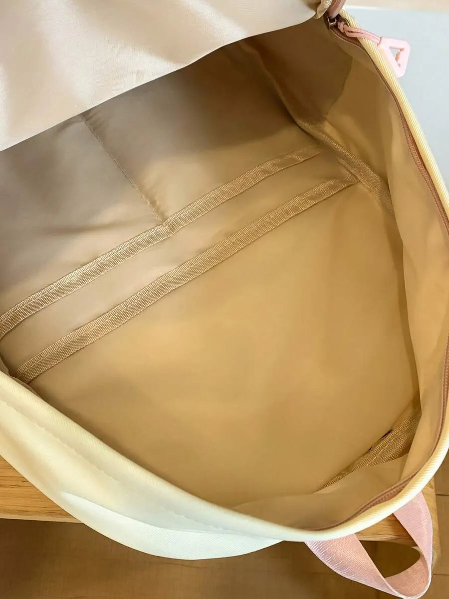 SHEIN حقيبة ظهر كاجوال نسائية مقاومة للماء بطبعة حروف كرتونية وفيونكة