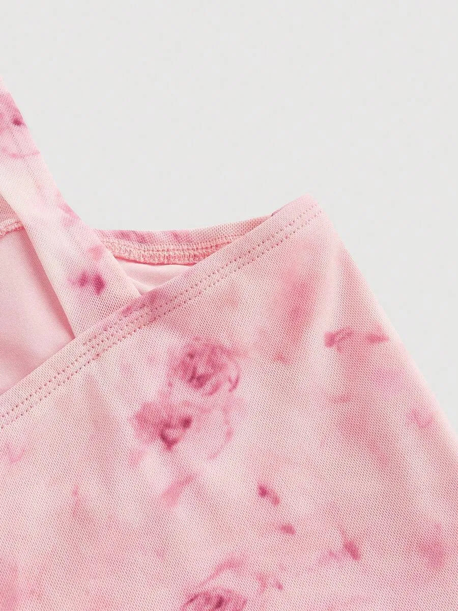 SHEIN MOD توب نسائي قصير بكتف عريض وربطة ونقشة زهور بلون وردي