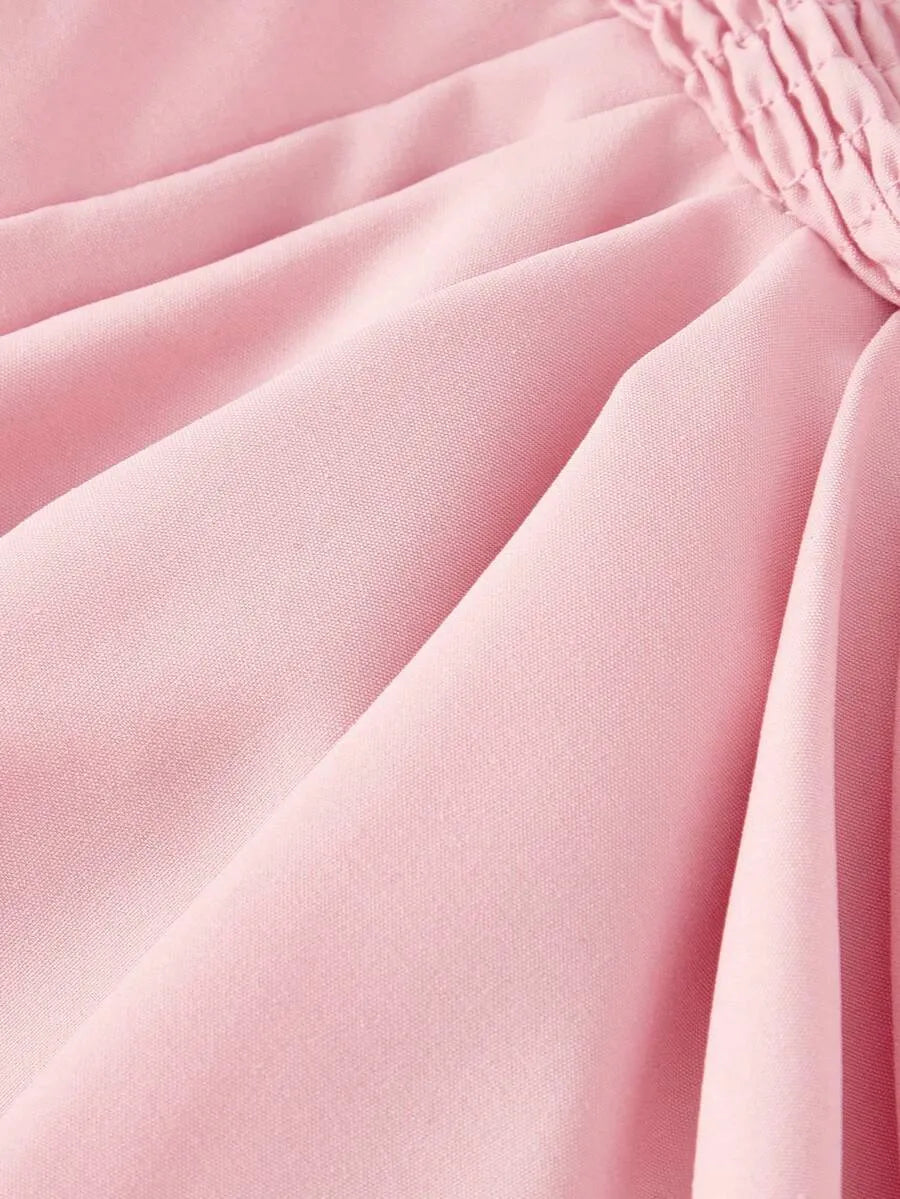 SHEIN MOD فستان ميني بياقة وأكمام طويلة وخصر ملفوف بلون وردي