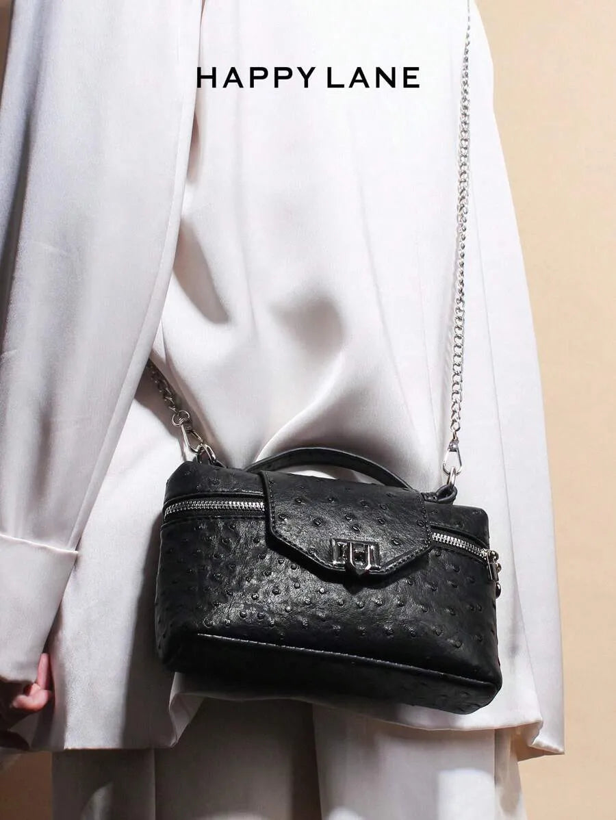 SHEIN HAPPY LANE 1 حقيبة كتف من الجلد الاصطناعي بطبعة ريش النعام