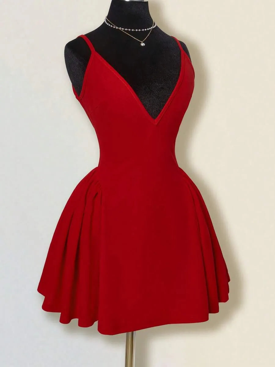 SHEIN ICON فستان أحمر ميني ضيق بحمالات رفيعة وكشكش